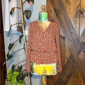 Sienna Sky Terracotta Patterned V-Neck Blouse